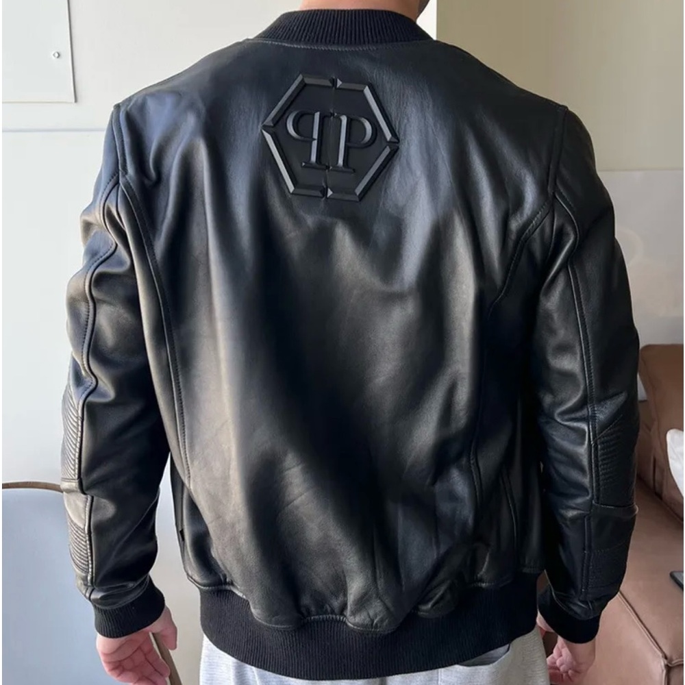 $3650 Philipp Plein Leather Bomber Jacket Men, M , Perfect Cond